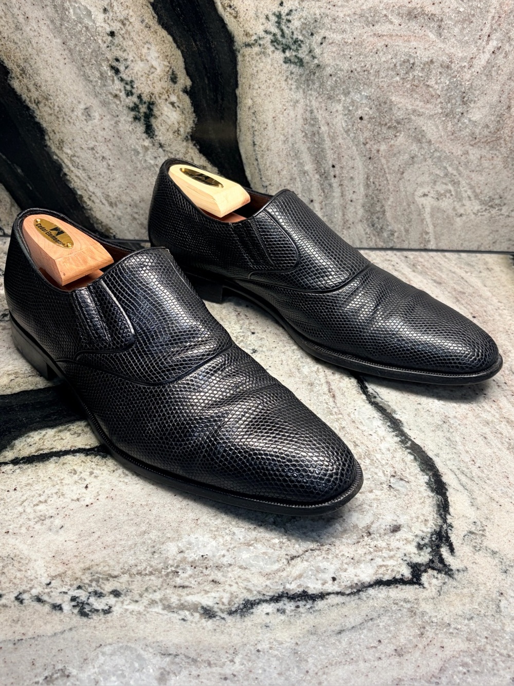 A.Testoni Black Label Genuine Lizard Loafers UK 9.5G US 10.5 Bologna Italy